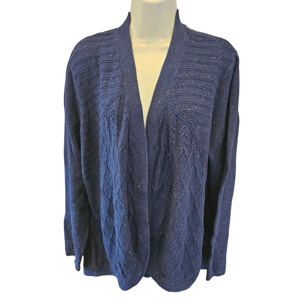 Talbots 3X knit navy speckled open sweater cardigan cottagecore grandma warm EUC